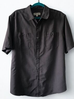 Orvis Classic Collection Button Down Shirt Mens Large Gray Short Sleeve Casual